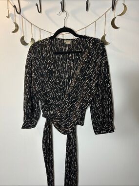Anama Black Floral Speckled Wrap Top